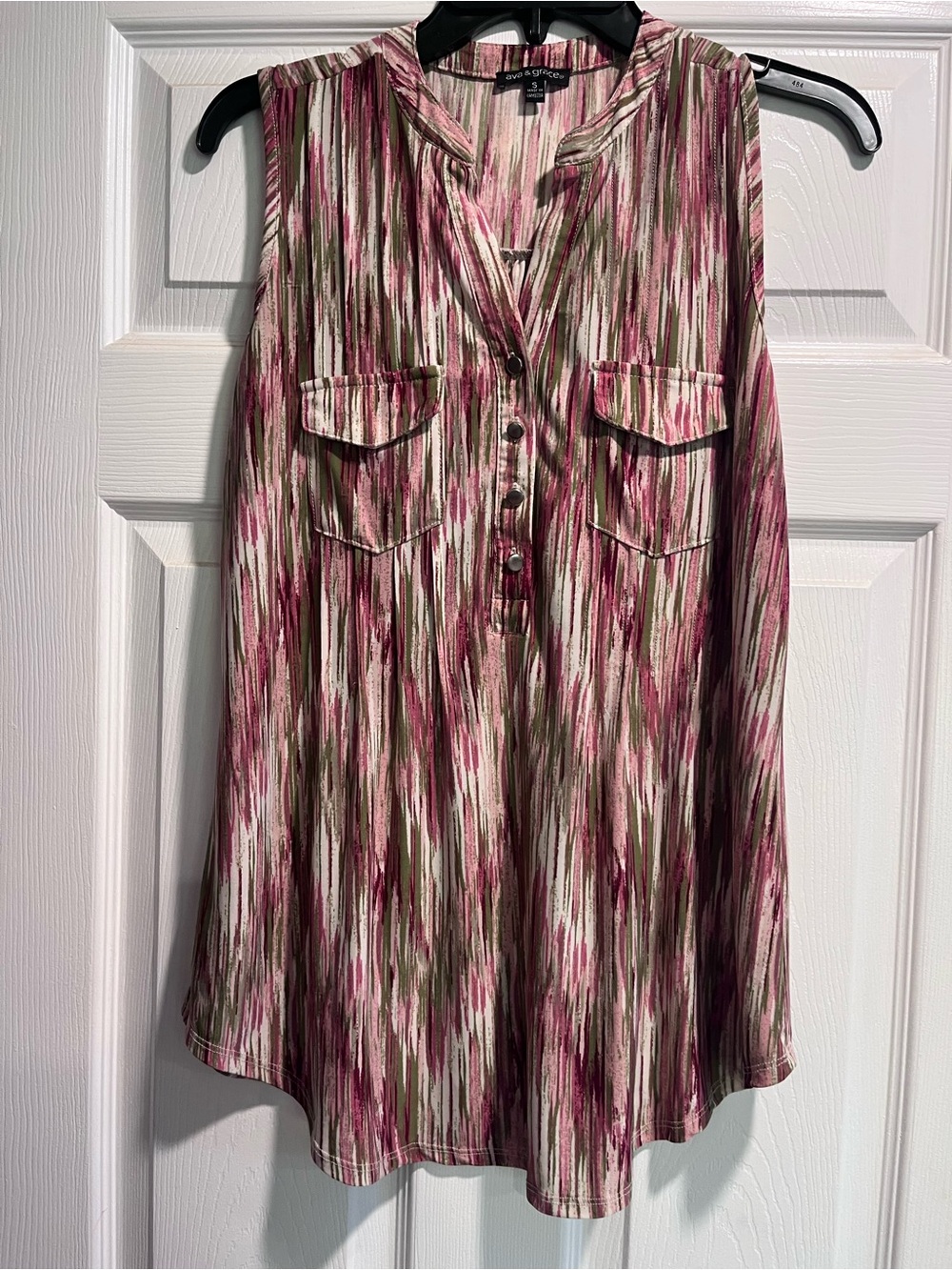 Ava & Grace Pink and Olive Vertical Stripe Sleeveless Tunic